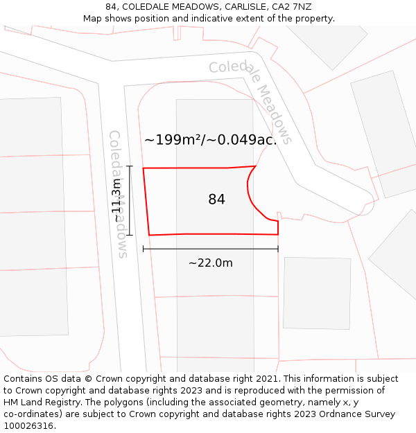 84, COLEDALE MEADOWS, CARLISLE, CA2 7NZ: Plot and title map