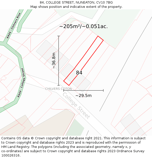 84, COLLEGE STREET, NUNEATON, CV10 7BG: Plot and title map
