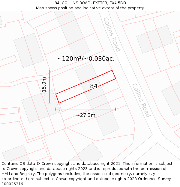84, COLLINS ROAD, EXETER, EX4 5DB: Plot and title map