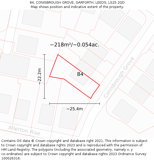 84, CONISBROUGH GROVE, GARFORTH, LEEDS, LS25 2QD: Plot and title map