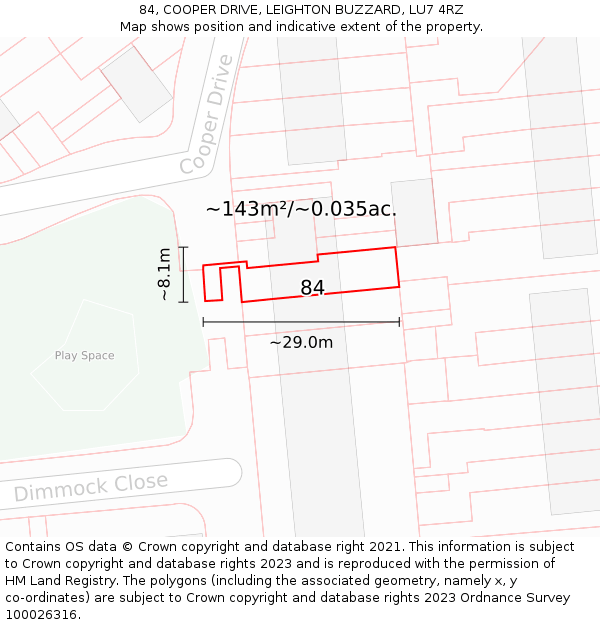 84, COOPER DRIVE, LEIGHTON BUZZARD, LU7 4RZ: Plot and title map