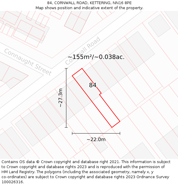 84, CORNWALL ROAD, KETTERING, NN16 8PE: Plot and title map