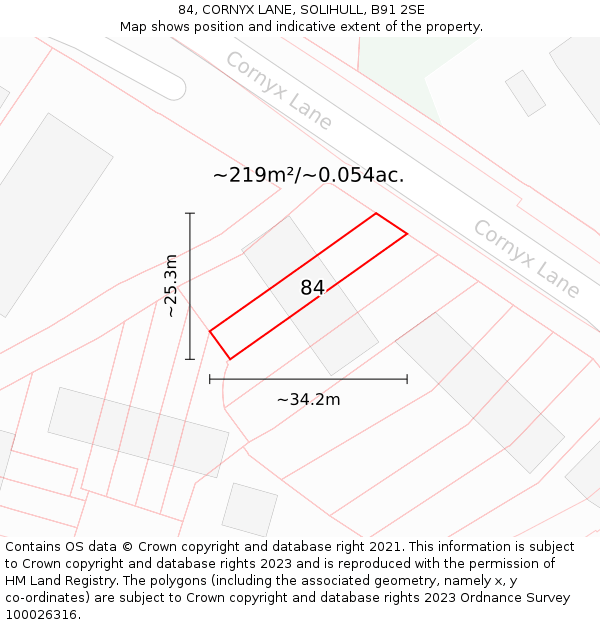 84, CORNYX LANE, SOLIHULL, B91 2SE: Plot and title map