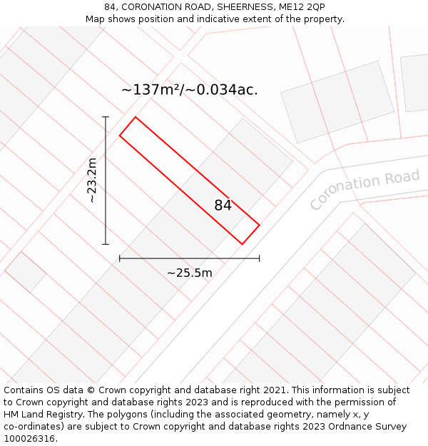 84, CORONATION ROAD, SHEERNESS, ME12 2QP: Plot and title map
