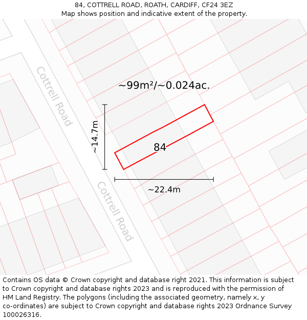 84, COTTRELL ROAD, ROATH, CARDIFF, CF24 3EZ: Plot and title map