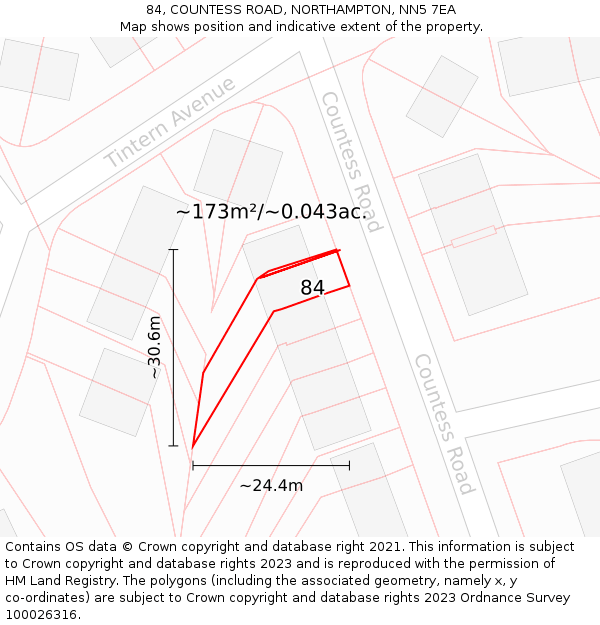 84, COUNTESS ROAD, NORTHAMPTON, NN5 7EA: Plot and title map