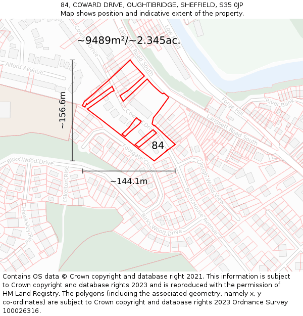 84, COWARD DRIVE, OUGHTIBRIDGE, SHEFFIELD, S35 0JP: Plot and title map