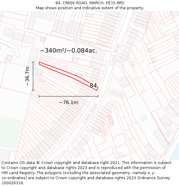 84, CREEK ROAD, MARCH, PE15 8RD: Plot and title map