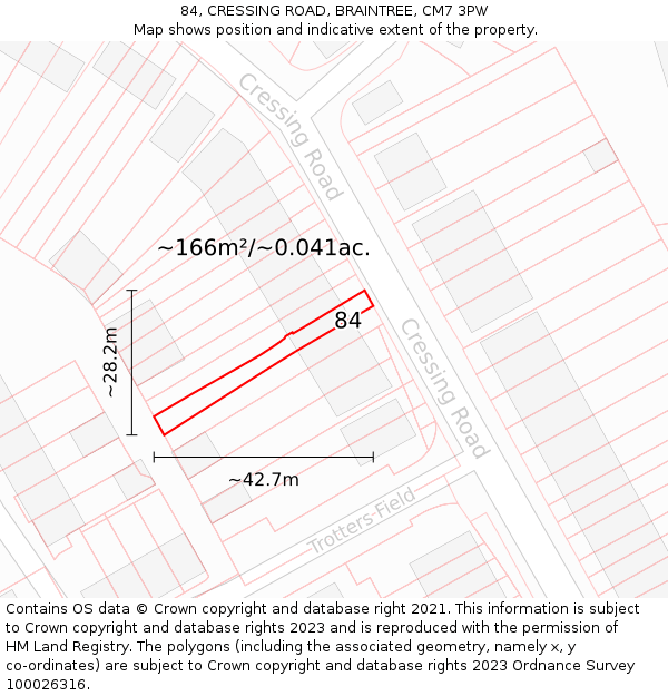 84, CRESSING ROAD, BRAINTREE, CM7 3PW: Plot and title map