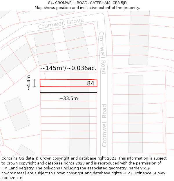 84, CROMWELL ROAD, CATERHAM, CR3 5JB: Plot and title map
