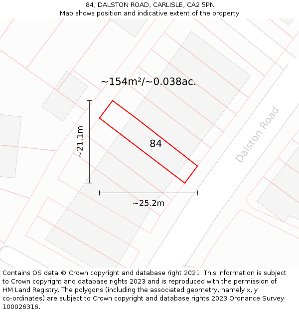 84, DALSTON ROAD, CARLISLE, CA2 5PN: Plot and title map