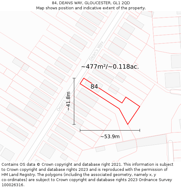 84, DEANS WAY, GLOUCESTER, GL1 2QD: Plot and title map