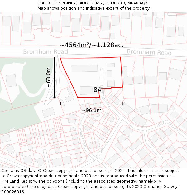 84, DEEP SPINNEY, BIDDENHAM, BEDFORD, MK40 4QN: Plot and title map