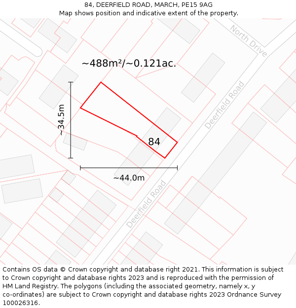 84, DEERFIELD ROAD, MARCH, PE15 9AG: Plot and title map
