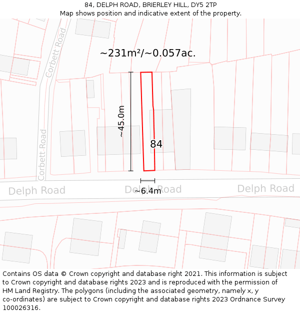 84, DELPH ROAD, BRIERLEY HILL, DY5 2TP: Plot and title map