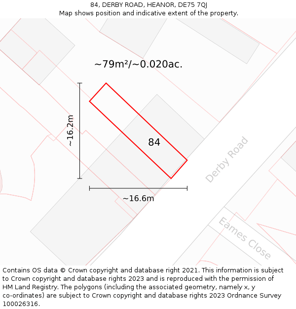 84, DERBY ROAD, HEANOR, DE75 7QJ: Plot and title map