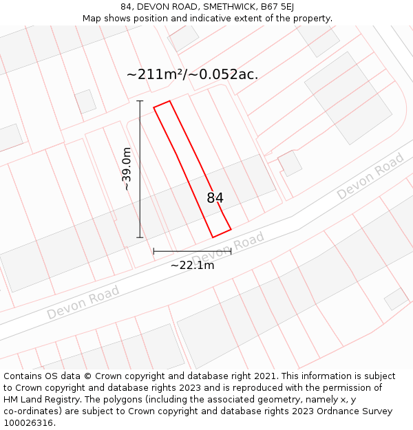 84, DEVON ROAD, SMETHWICK, B67 5EJ: Plot and title map