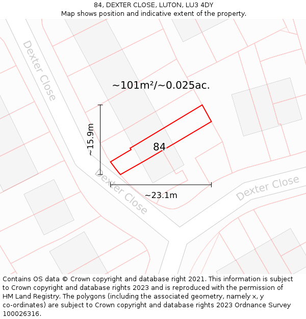 84, DEXTER CLOSE, LUTON, LU3 4DY: Plot and title map