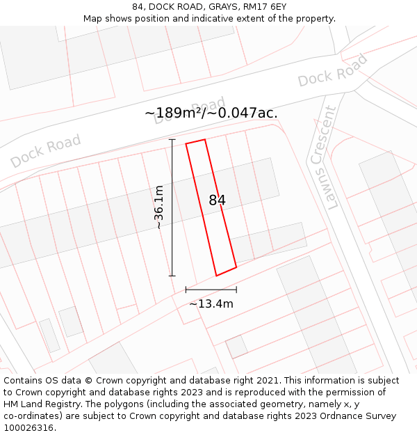 84, DOCK ROAD, GRAYS, RM17 6EY: Plot and title map