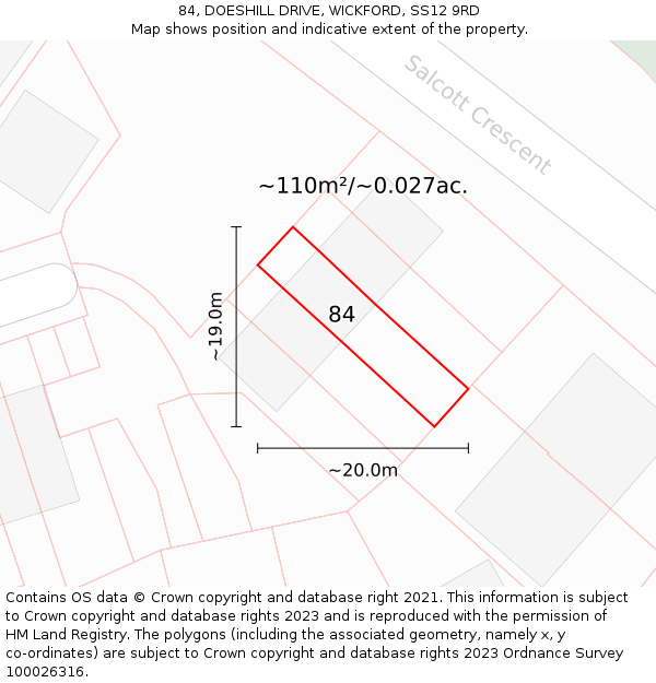 84, DOESHILL DRIVE, WICKFORD, SS12 9RD: Plot and title map