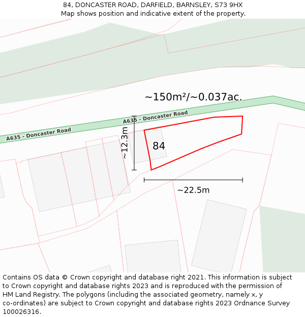 84, DONCASTER ROAD, DARFIELD, BARNSLEY, S73 9HX: Plot and title map