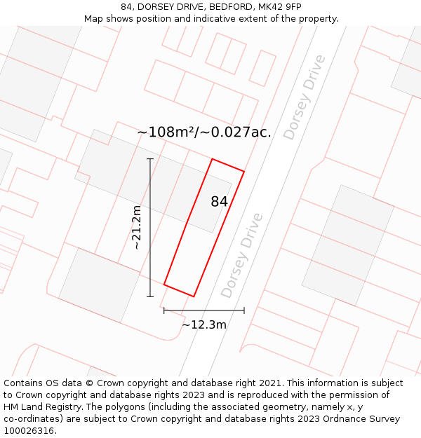 84, DORSEY DRIVE, BEDFORD, MK42 9FP: Plot and title map