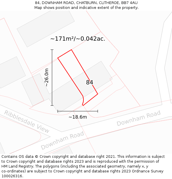 84, DOWNHAM ROAD, CHATBURN, CLITHEROE, BB7 4AU: Plot and title map