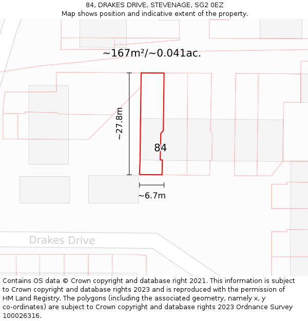 84, DRAKES DRIVE, STEVENAGE, SG2 0EZ: Plot and title map