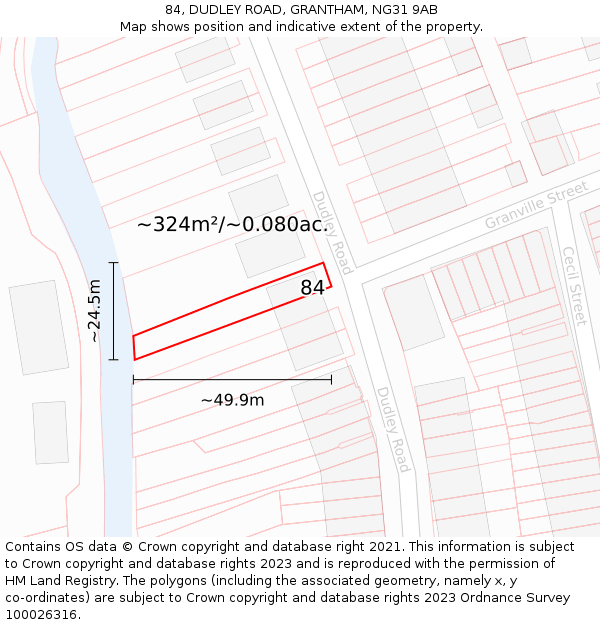 84, DUDLEY ROAD, GRANTHAM, NG31 9AB: Plot and title map