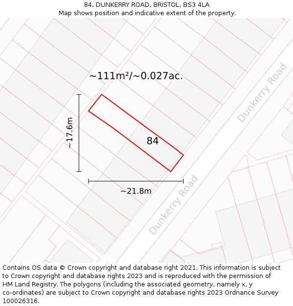 84, DUNKERRY ROAD, BRISTOL, BS3 4LA: Plot and title map