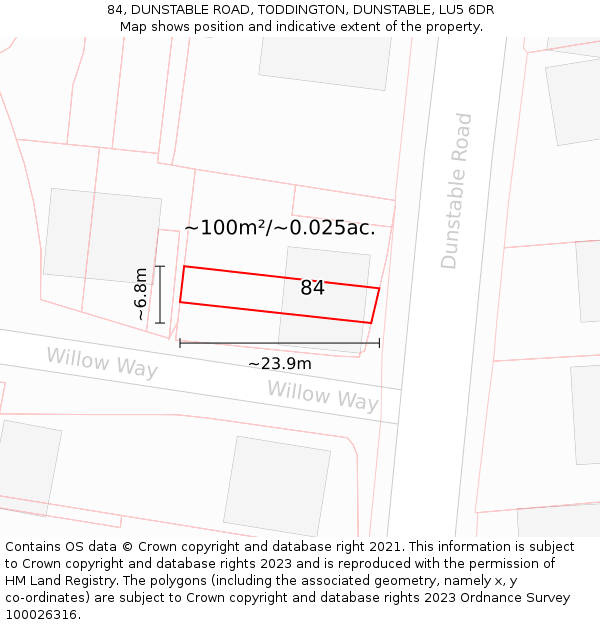 84, DUNSTABLE ROAD, TODDINGTON, DUNSTABLE, LU5 6DR: Plot and title map