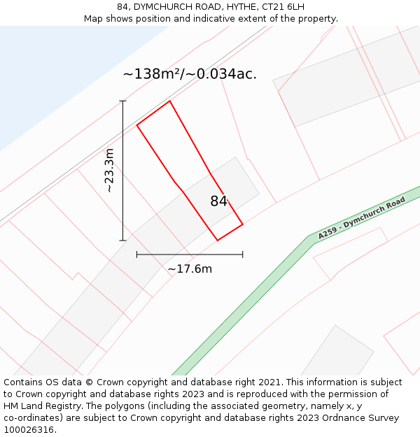 84, DYMCHURCH ROAD, HYTHE, CT21 6LH: Plot and title map