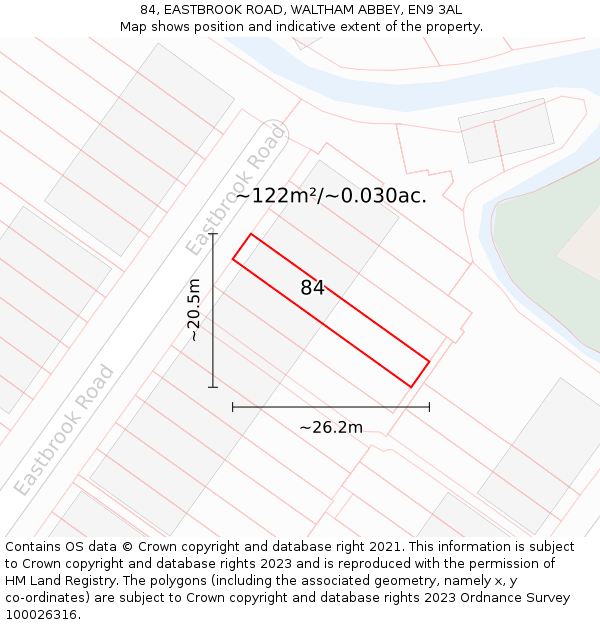84, EASTBROOK ROAD, WALTHAM ABBEY, EN9 3AL: Plot and title map
