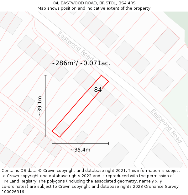 84, EASTWOOD ROAD, BRISTOL, BS4 4RS: Plot and title map