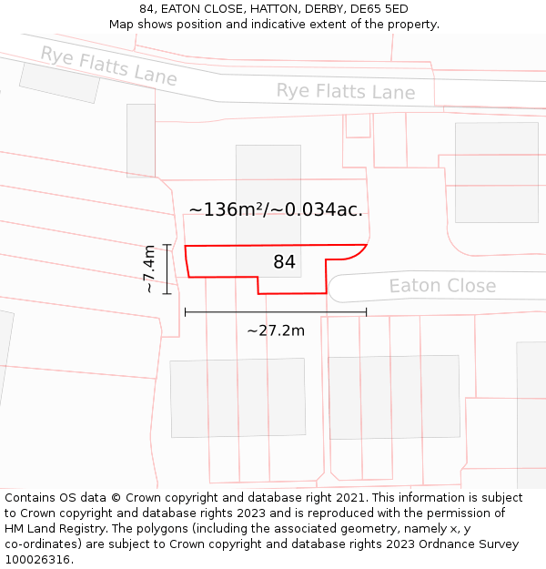 84, EATON CLOSE, HATTON, DERBY, DE65 5ED: Plot and title map