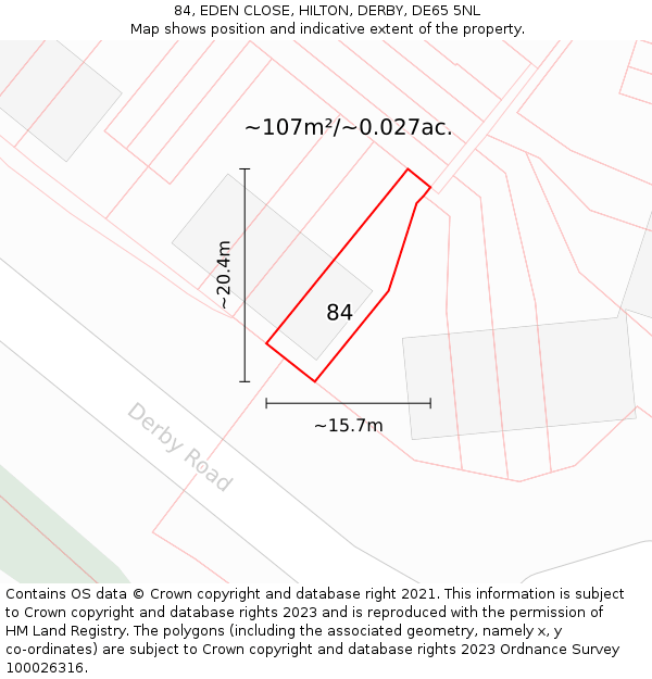 84, EDEN CLOSE, HILTON, DERBY, DE65 5NL: Plot and title map