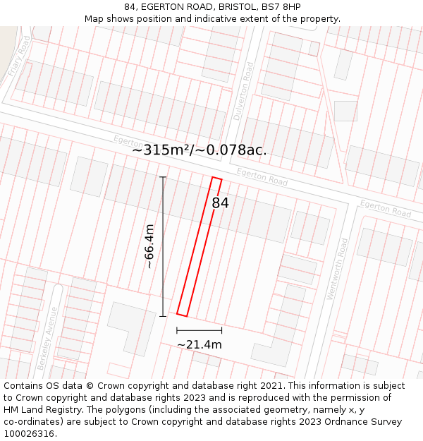 84, EGERTON ROAD, BRISTOL, BS7 8HP: Plot and title map