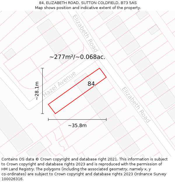 84, ELIZABETH ROAD, SUTTON COLDFIELD, B73 5AS: Plot and title map