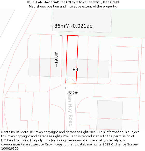 84, ELLAN HAY ROAD, BRADLEY STOKE, BRISTOL, BS32 0HB: Plot and title map