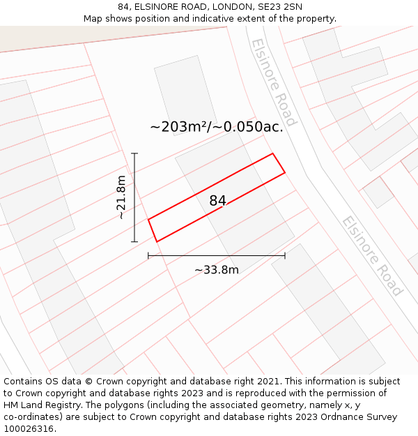 84, ELSINORE ROAD, LONDON, SE23 2SN: Plot and title map