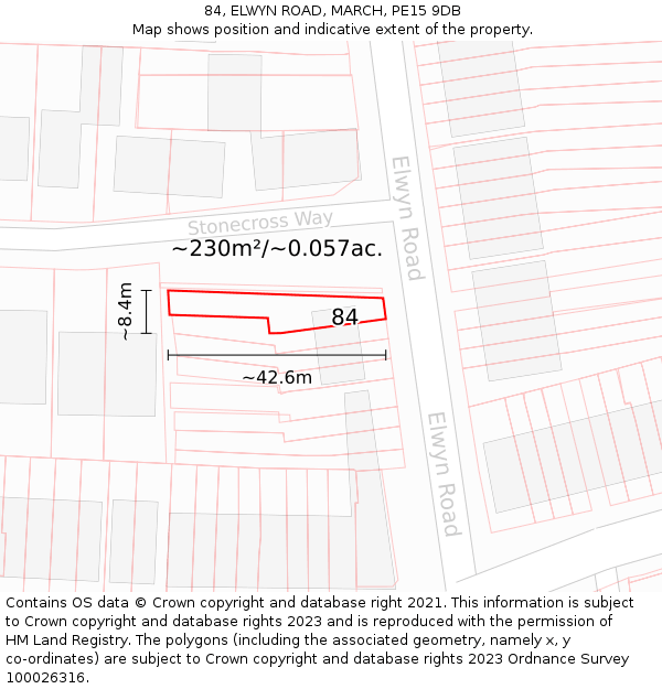 84, ELWYN ROAD, MARCH, PE15 9DB: Plot and title map