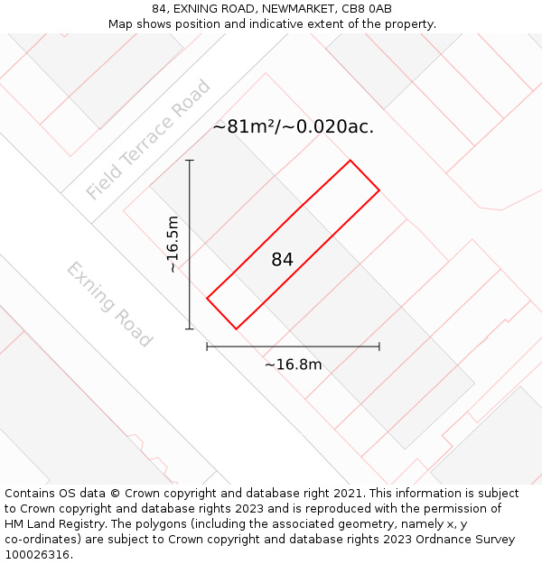 84, EXNING ROAD, NEWMARKET, CB8 0AB: Plot and title map
