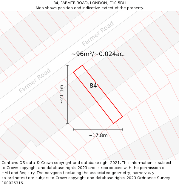 84, FARMER ROAD, LONDON, E10 5DH: Plot and title map