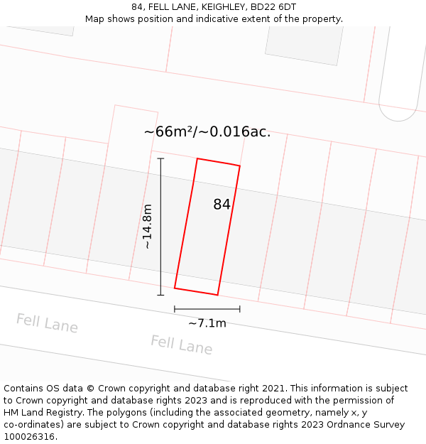 84, FELL LANE, KEIGHLEY, BD22 6DT: Plot and title map