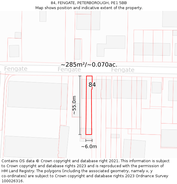 84, FENGATE, PETERBOROUGH, PE1 5BB: Plot and title map