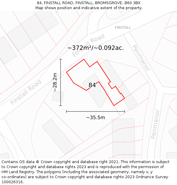 84, FINSTALL ROAD, FINSTALL, BROMSGROVE, B60 3BX: Plot and title map
