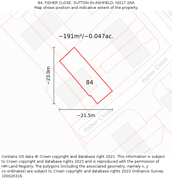 84, FISHER CLOSE, SUTTON-IN-ASHFIELD, NG17 2AA: Plot and title map