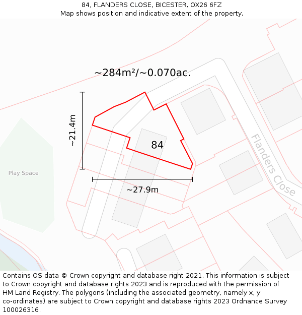 84, FLANDERS CLOSE, BICESTER, OX26 6FZ: Plot and title map