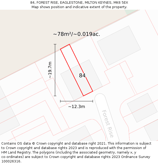 84, FOREST RISE, EAGLESTONE, MILTON KEYNES, MK6 5EX: Plot and title map