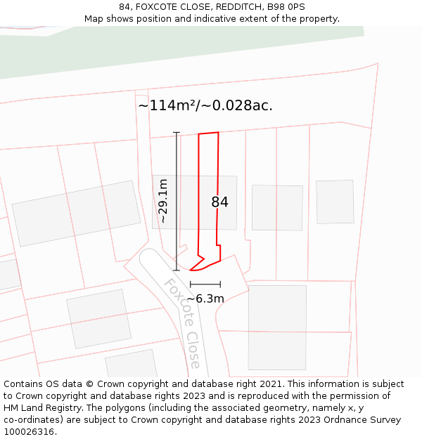 84, FOXCOTE CLOSE, REDDITCH, B98 0PS: Plot and title map